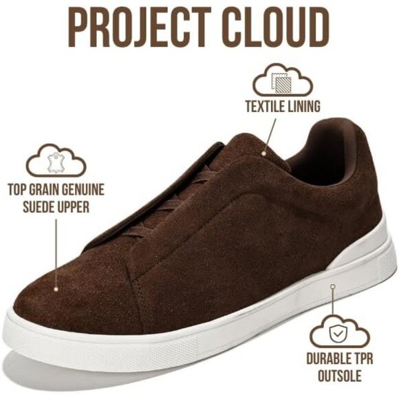 ⚡ Men Chocolate Brown Genuine Suede Faux Leather Memory Foam Insole Sneaker - Picture 2 of 5